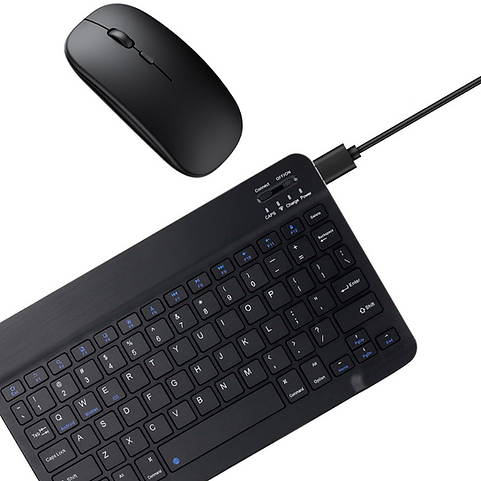 Kit Teclado e Mouse Sem Fio Bluetooth Preto Para PC iPad Tablet Notebook