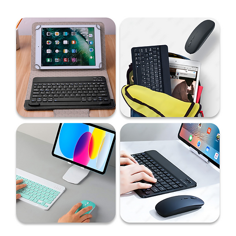 Kit Teclado e Mouse Sem Fio Bluetooth Preto Para PC iPad Tablet Notebook