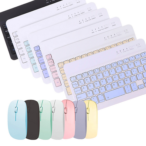 Kit Teclado e Mouse Sem Fio Bluetooth Preto Para PC iPad Tablet Notebook