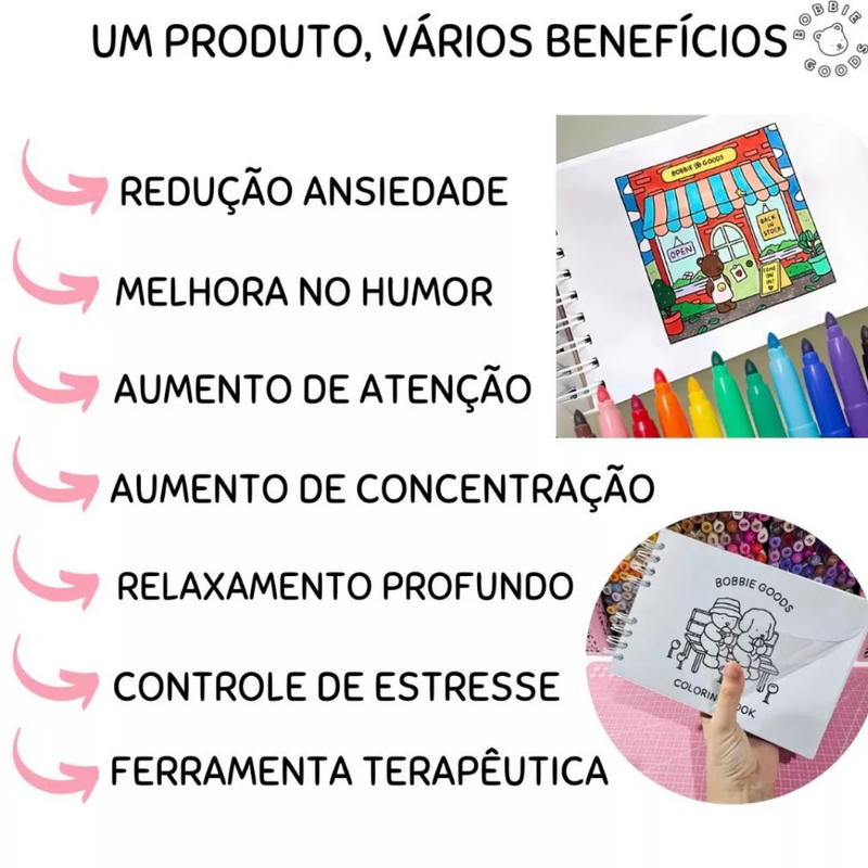 Livro De Colorir Bobbie Goods Comfy Cozy Capa Dura Desenhos Variados Folha Acetato Papel Gramatura 180g Edição Inédita