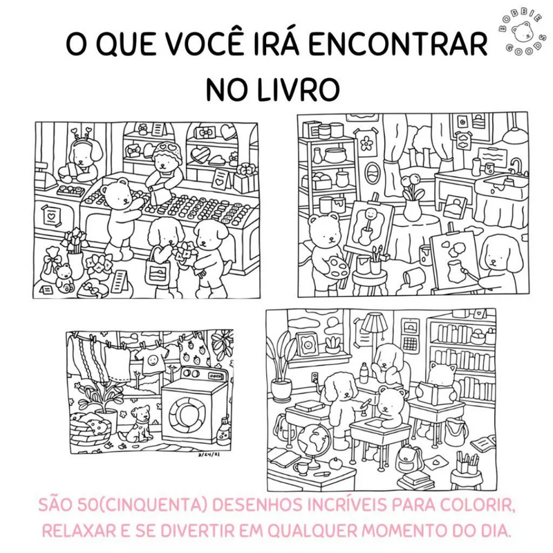Livro De Colorir Bobbie Goods Comfy Cozy Capa Dura Desenhos Variados Folha Acetato Papel Gramatura 180g Edição Inédita