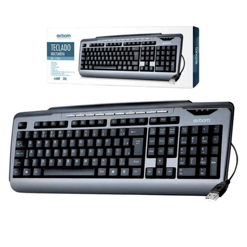 Teclado Multimídia Semi Mecânico Plug & Play Computador Notebook ABNT2 Exbom BK-170M